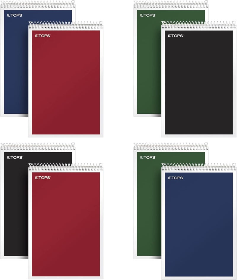 TOPS Spiral Steno Books 8 Pack, 6" x 9", Gregg Rule White Paper, Assorted Covers, 80 Sheets per Book/8 Books per Pack, Red, Black, Blue, Green (80219) - Image 1